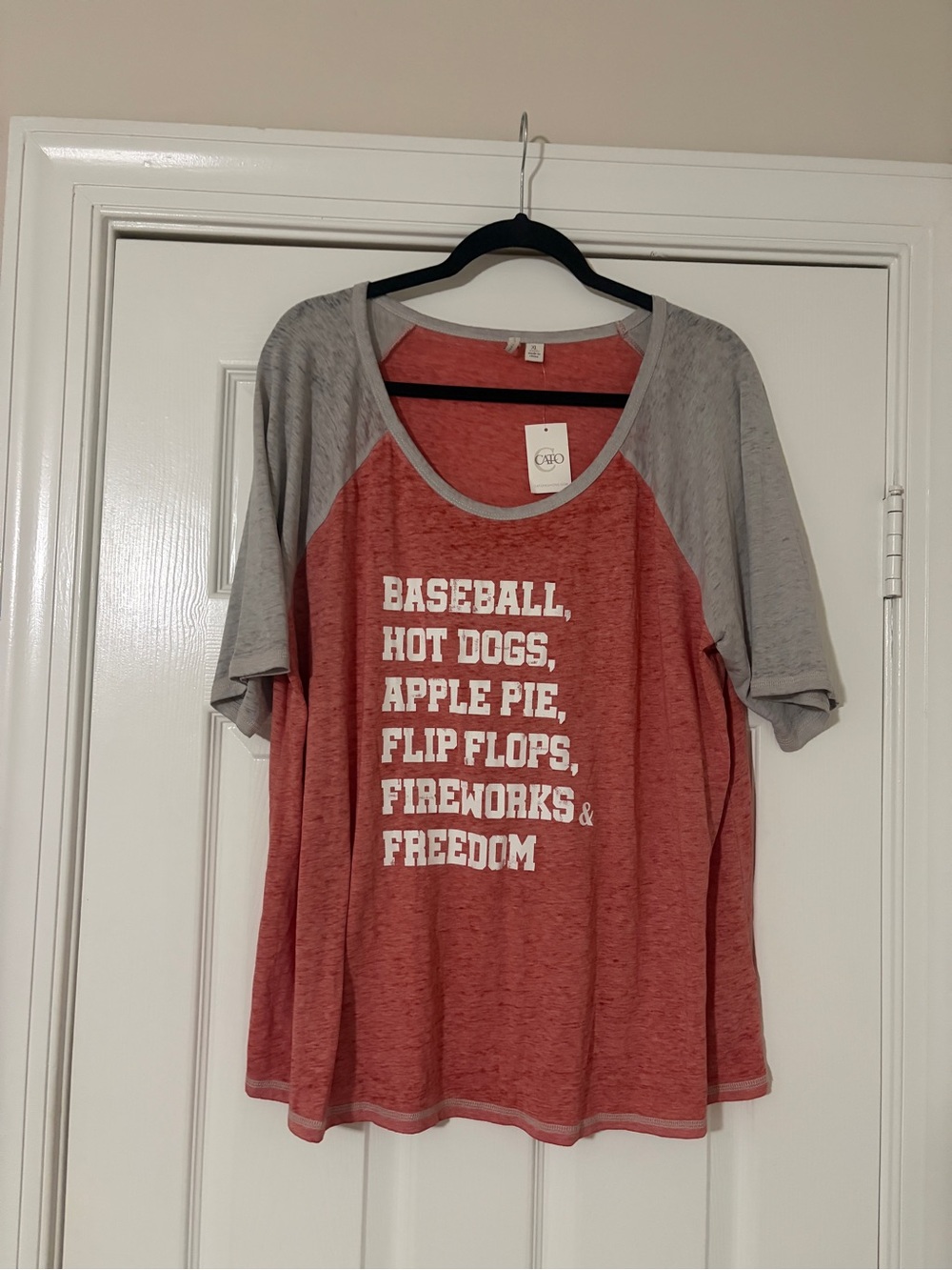 NWT Cato Women’s ' Red & Gray Raglan Graphic Tee - Freedom Slogan